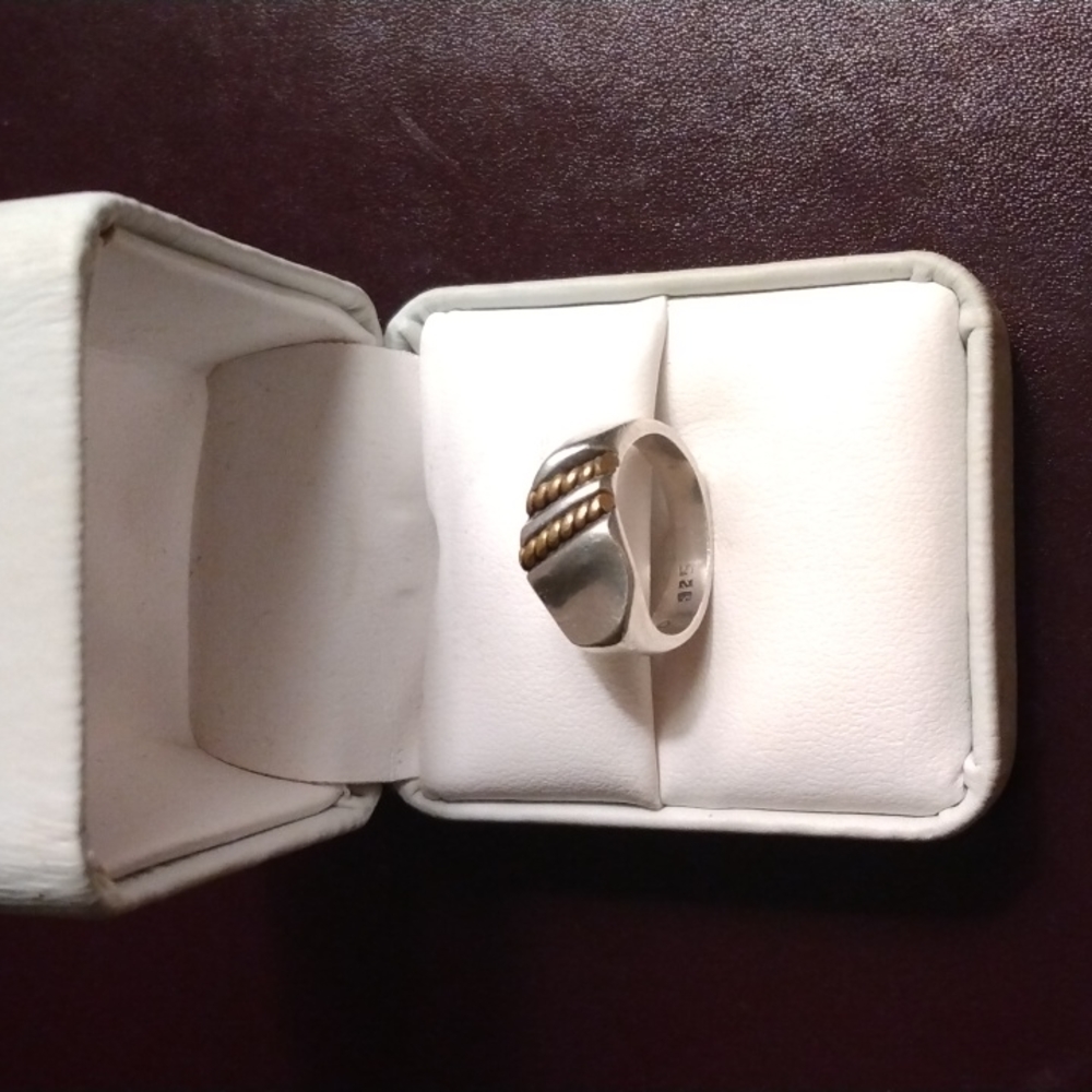 Vintage 925 Sterling Silver Mexican Gold Rope Accents Size 6 Ring